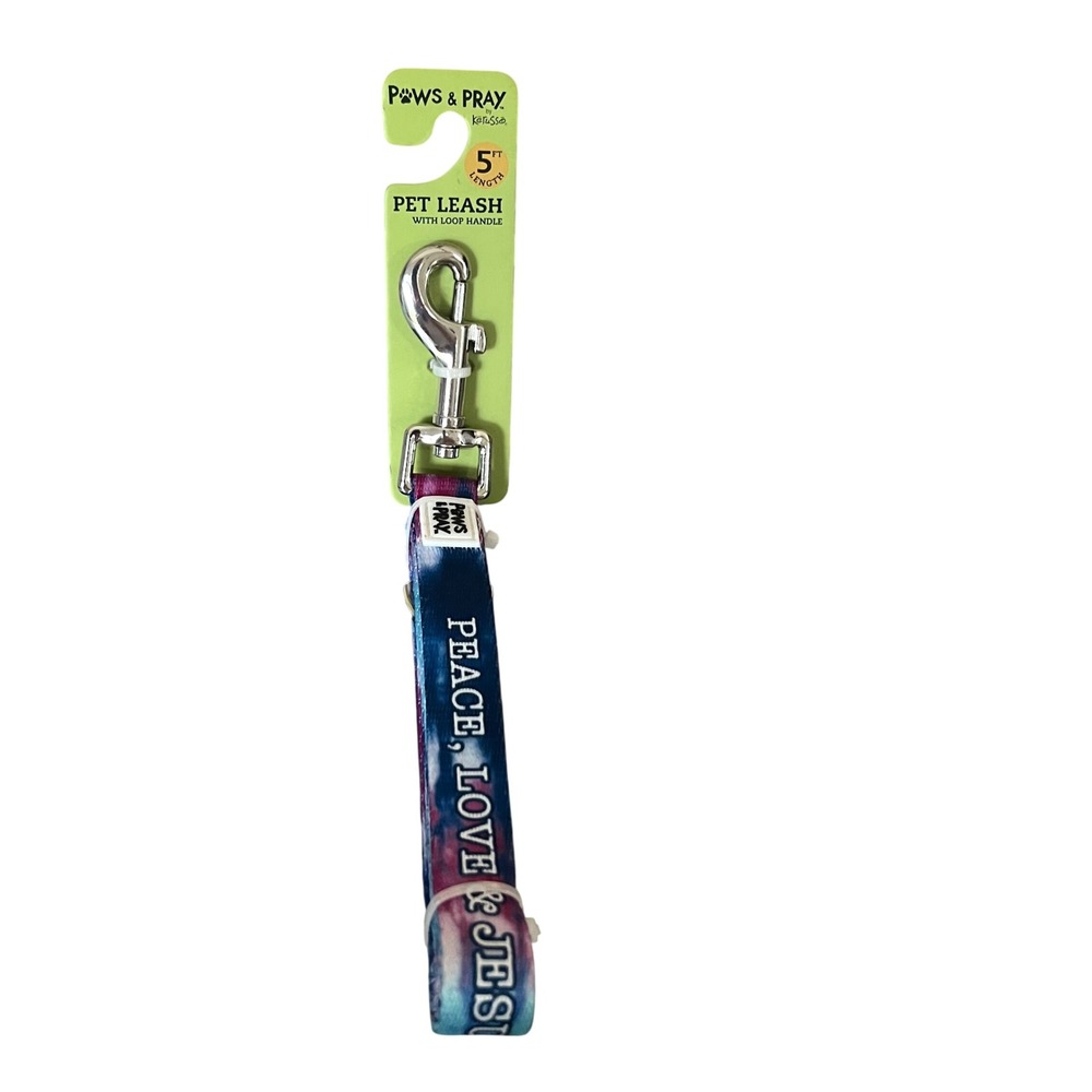 Kerusso Paws &‎ Pray 5Ft Pet Leash Peace Love Jesus w Loop Handle Tie Dyed NWT